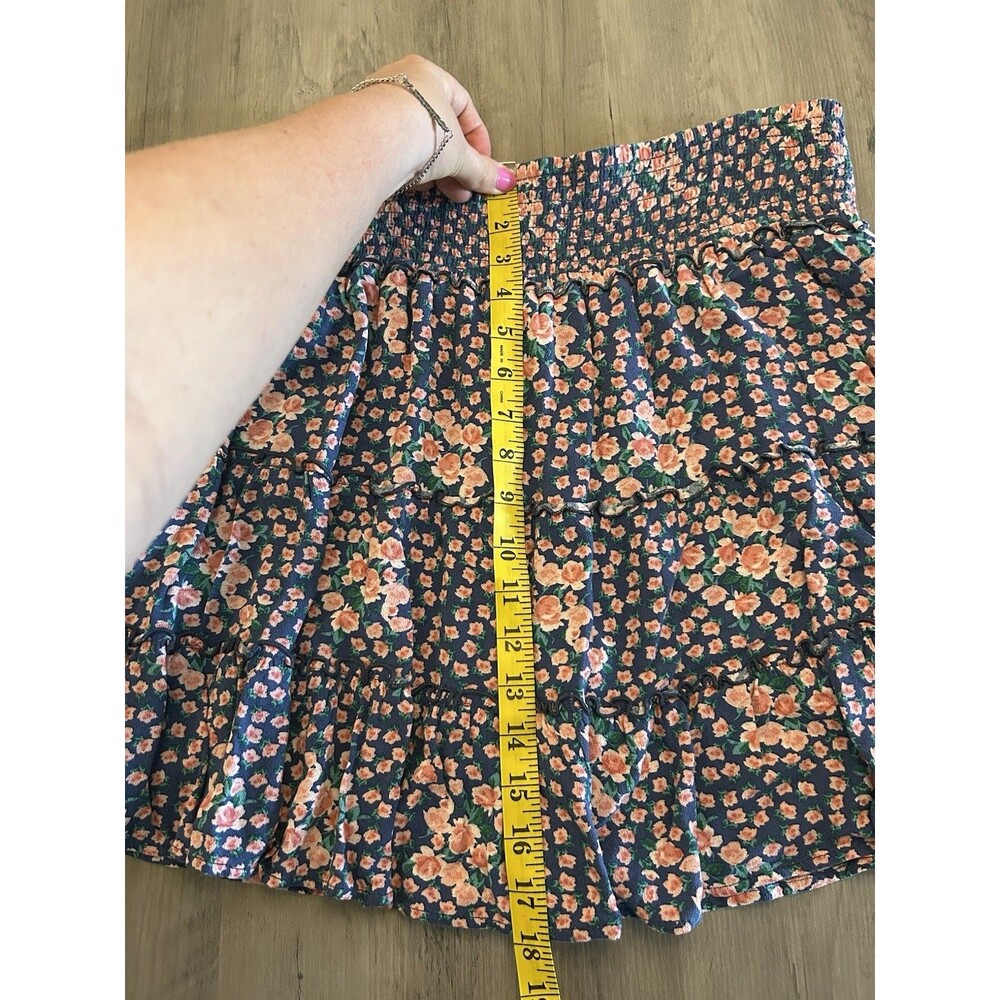 American Eagle Womens Skirt Blue Pink Floral Tiered Smocked Waist Size XL - Picture 5 of 7